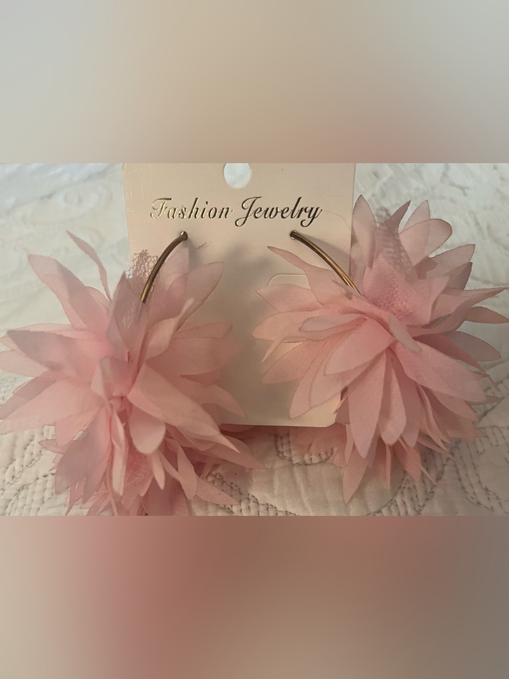🌸 Blush Pink Chiffon Floral Hoop Statement Earrings